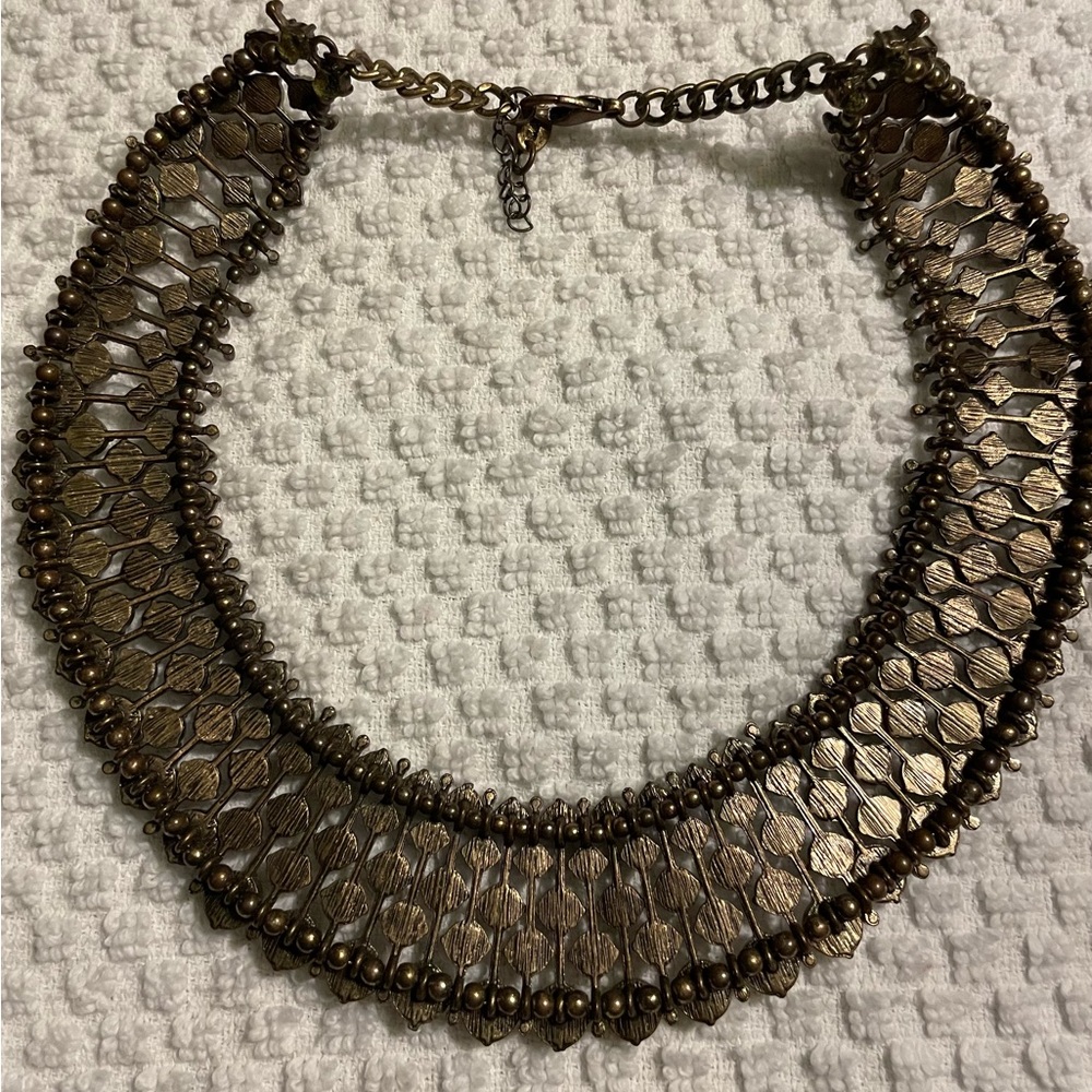 Zara Crystal Rhinestone Diamante Statement Necklace Elegant Gold Bronze - Picture 6 of 7